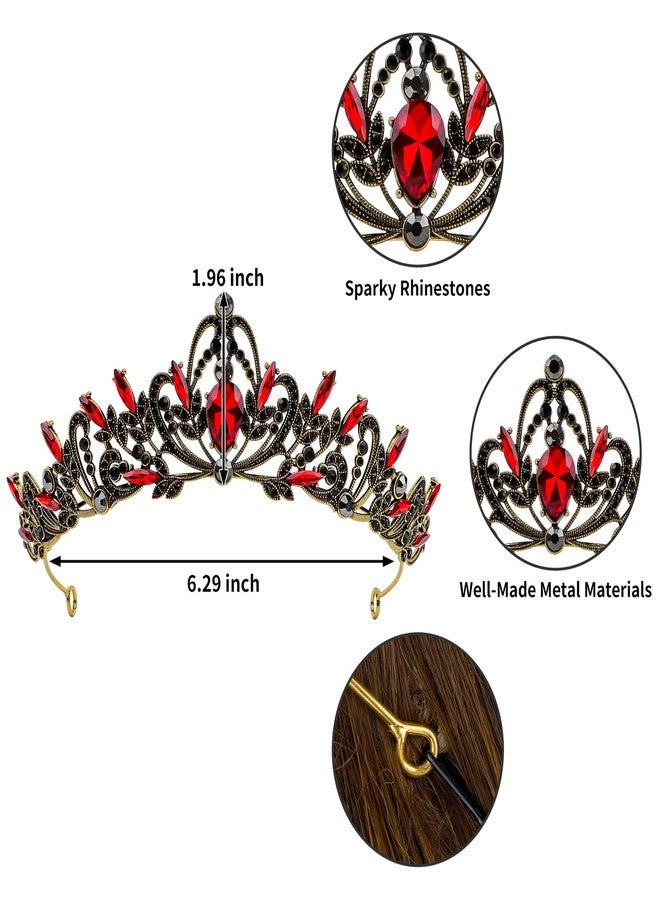CAVETEE Gothic Red Black Tiaras and Crowns，Elegant Queen Red Crown for Women，Crystal Black Tiara for Bride Hair Accessories for Birthday Party Prom Bridal Halloween Costume Christmas Gifts - Image 2