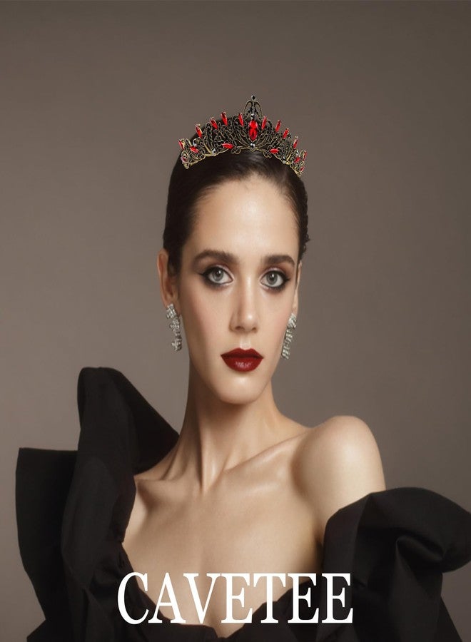 CAVETEE Gothic Red Black Tiaras and Crowns，Elegant Queen Red Crown for Women，Crystal Black Tiara for Bride Hair Accessories for Birthday Party Prom Bridal Halloween Costume Christmas Gifts - Image 5