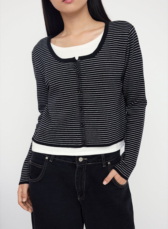 trendyol Black Premium Yarn/Special Yarn Striped Crew Neck Knitwear Sweater - Image 3