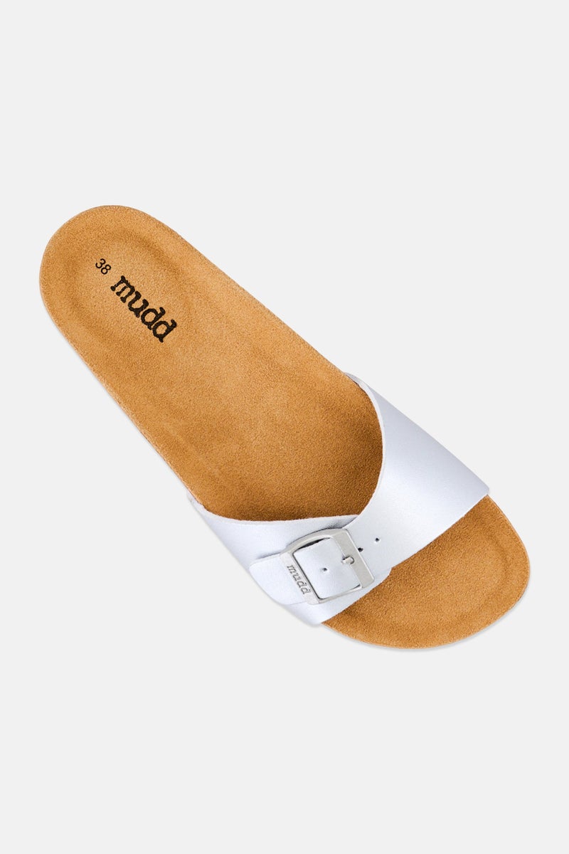 Mudd Women Slip On Cork Sandals, Silver - Image 4