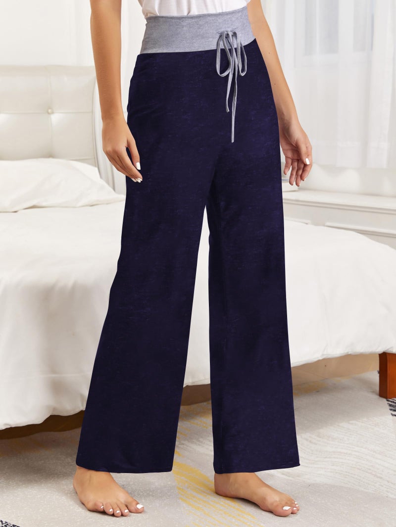 iChunhua Maternity Lounge Pants for Women Comfy Loose Wide Leg Sleeping Pj Pant(Navy Blue #2,L) - Image 3