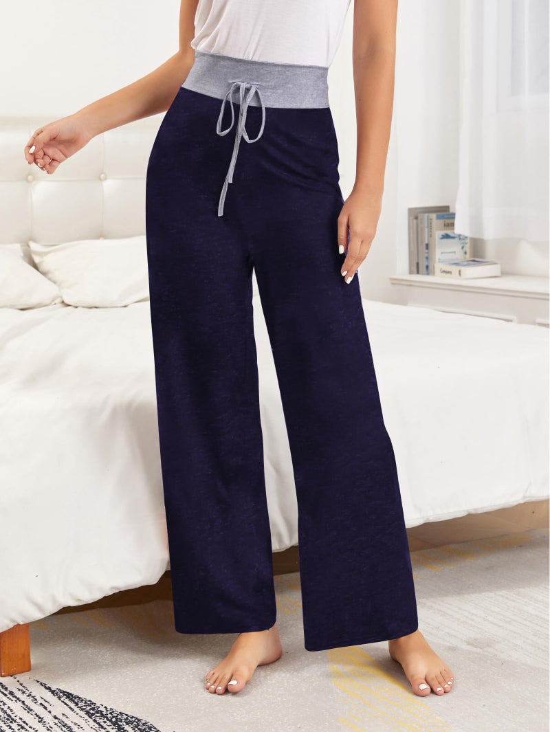 iChunhua Maternity Lounge Pants for Women Comfy Loose Wide Leg Sleeping Pj Pant(Navy Blue #2,L) - Image 4