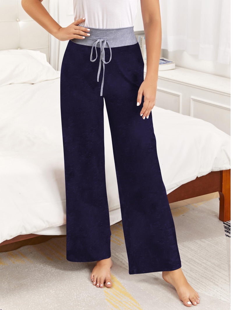 iChunhua Maternity Lounge Pants for Women Comfy Loose Wide Leg Sleeping Pj Pant(Navy Blue #2,L) - Image 2