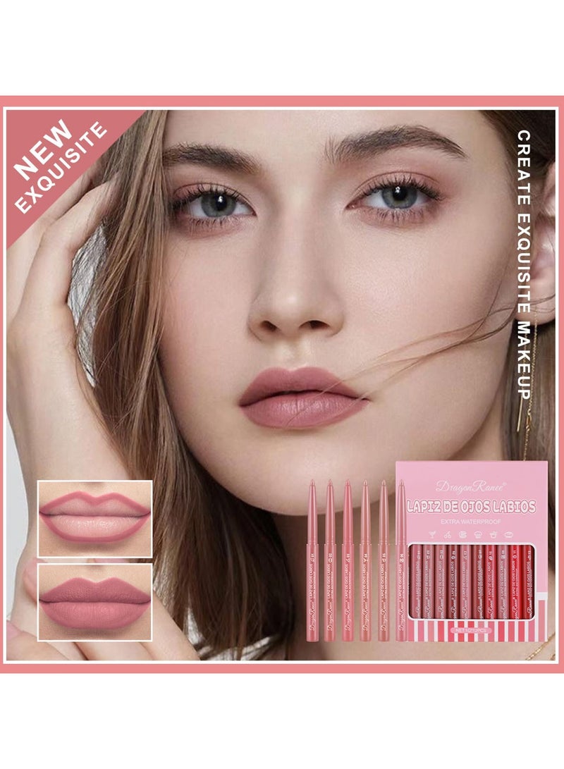 Dragon Ranee مجموعة محدد الشفاه/أحمر الشفاه غير اللامع بـ 12 لون، مجموعة مكياج الشفاه بخطوة واحدة، مجموعة نود المخملية المقاومة للماء مع أحمر شفاه طويل الأمد، محدد الشفاه للنساء لإنشاء مظهر الشفاه غير اللامع المثالي! - Image 3