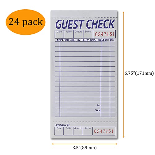 suituts [24 Books] Guest Checks Server Note Pads, 2-Part Carbonless Guest Check Pads Order Pads for Restaurants, Server, Waitress, 50 Sheets Per Server Pads Total 1200, Extra 6 Clips - Image 2