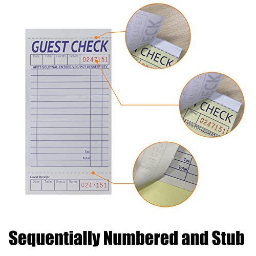 suituts [24 Books] Guest Checks Server Note Pads, 2-Part Carbonless Guest Check Pads Order Pads for Restaurants, Server, Waitress, 50 Sheets Per Server Pads Total 1200, Extra 6 Clips - Image 5