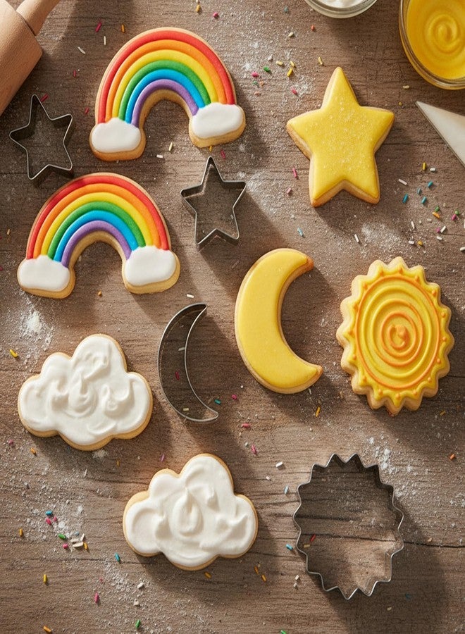 Exircy Star, Moon, Sun, Rainbow and Cloud Cookie Cutters, 5 Pieces Stainless Steel Cute Cookie Cutters for Cupcake Party Birthday Cake Decorations - Image 2