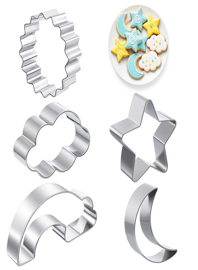 Exircy Star, Moon, Sun, Rainbow and Cloud Cookie Cutters, 5 Pieces Stainless Steel Cute Cookie Cutters for Cupcake Party Birthday Cake Decorations - Image 1