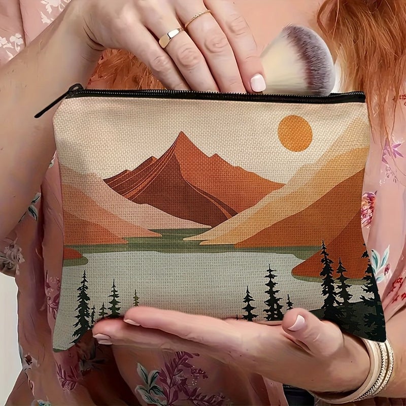 Bohemian Style 3 Zippered Travel Toiletry Pouch With Turkish Lake Mountain Design - Image 3