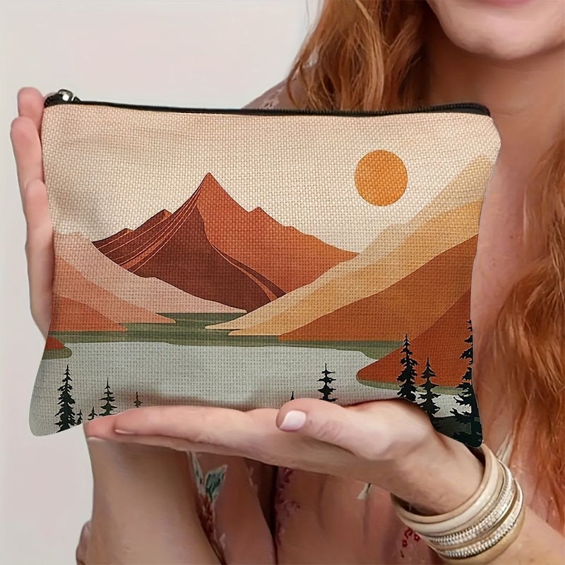Bohemian Style 3 Zippered Travel Toiletry Pouch With Turkish Lake Mountain Design - Image 2