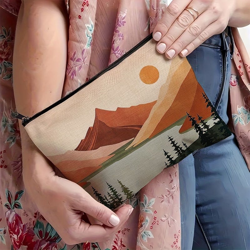 Bohemian Style 3 Zippered Travel Toiletry Pouch With Turkish Lake Mountain Design - Image 5
