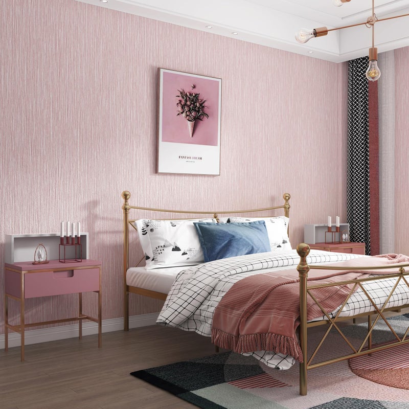 Haimin Grasscloth Wallpaper Textured 24in X 393in Fabric Contact Paper Pink Wall Paper Textured Linen Peel and Stick Self-Adhesive Thick Vinyl Embossed Film Wallpaper (Pink) - Image 2