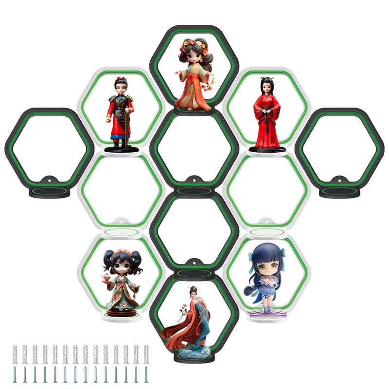 LRANFOW 12 Wall Display Shelves for Funko Pop Mart Figures Anime Figure Display Ledges with Glow in The Dark Strips Collector Shelves for Action Figures Game Room Mini Collectibles Figure Shelves - Image 2