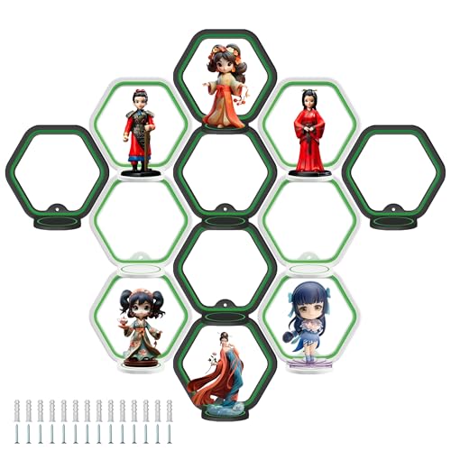 LRANFOW 12 Wall Display Shelves for Funko Pop Mart Figures Anime Figure Display Ledges with Glow in The Dark Strips Collector Shelves for Action Figures Game Room Mini Collectibles Figure Shelves - Image 1
