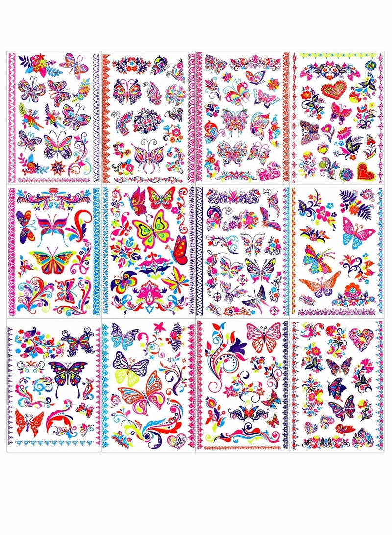 KASTWAVE Butterfly Tattoos, UV neon Temporary Tattoos, for Girl, Blacklight Tattoos temporary rave festival decorations Fluorescence Fake Tattoos Stickers, for Children Girls Birthday Dance 160pcs - Image 3