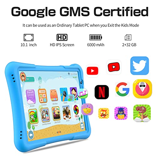 PRITOM 10 inch Kids Tablet Android 14 Tabletas 32GB, Quad-Core, 6000mAh, Large HD IPS Display, WiFi 6, Dual Camera, Bluetooth, Toddler Tablet for Kids Age 3+, Blue - Image 3