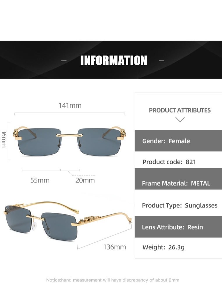 Generic Vintage Rimless Rectangle Sunglasses, Stylish Cheetah Metal Head Sunglasses, Metal Rimless Square Sunglasses for Women and Men  - Image 2