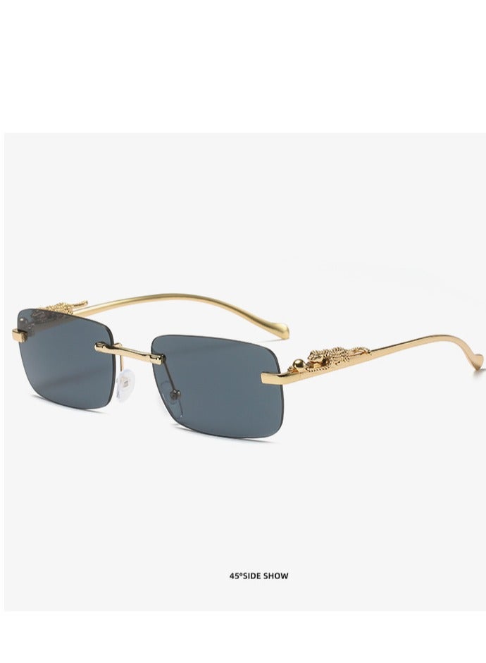 Generic Vintage Rimless Rectangle Sunglasses, Stylish Cheetah Metal Head Sunglasses, Metal Rimless Square Sunglasses for Women and Men  - Image 3