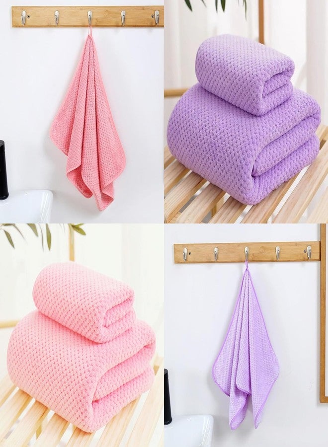 LINEAR Microfiber Bath Towel & Hand Towel Set/Towel for Bath/Microfiber Towels for Bath Large Size/Bath Towel for Men and Women/300 GSM (140 cms * 70 cms) Pack of 2 (Pink & Purple) - Image 1