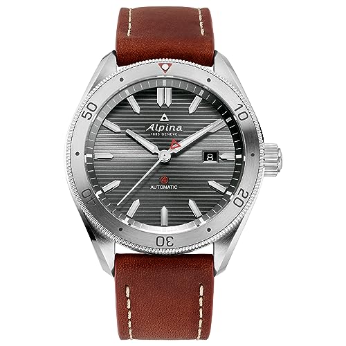Alpina Men's Alpiner Swiss Automatic 3-Hand Stainless Steel Case with Brown Leather Strap Watch, Bi-Directional Bezel, Sunray Line Grey Dial (Model: AL-525G5AQ6) - Image 1