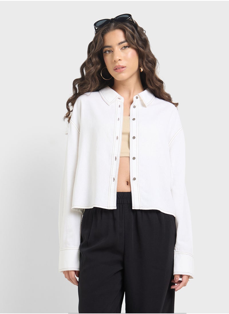 ONLY - Linen Crop Shirt - Image 1