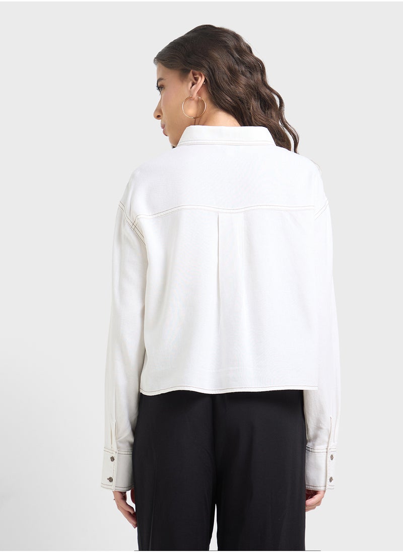 ONLY - Linen Crop Shirt - Image 1