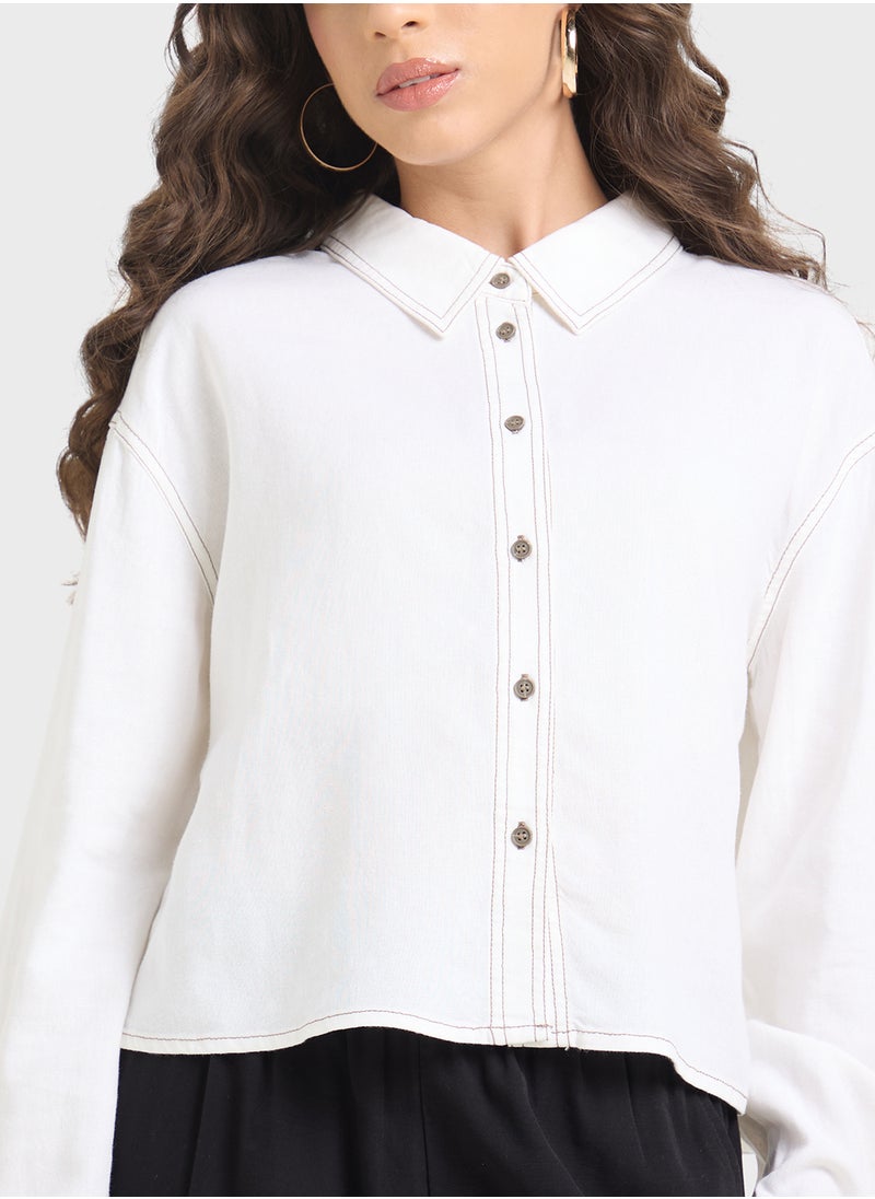 ONLY - Linen Crop Shirt - Image 1