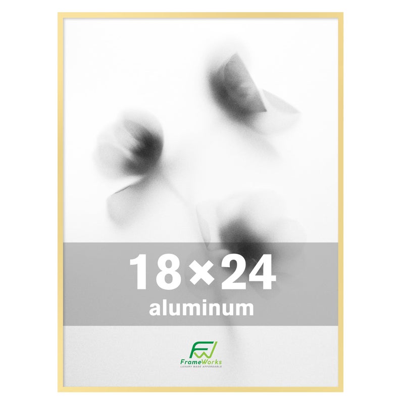 FrameWorks 18x24 Brushed Aluminum Poster Frames  Modern Brushed Metal Design wShatterproof Plexiglass Perfect for Posters Artwork Paintings Wall Displays  Home or Office Decor Gold  1 Pack