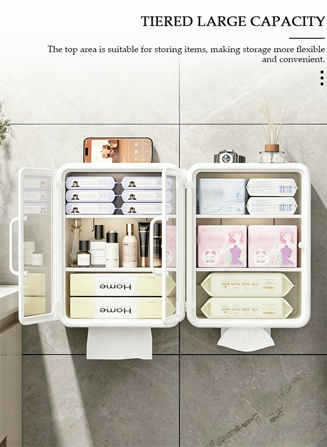 DUNISO Wall Mounted Bathroom Storage Cabinet, Clear Door Cosmetic Organizer with 3 Shelves, Waterproof Toiletries Holder with Tissue Dispenser - Image 5