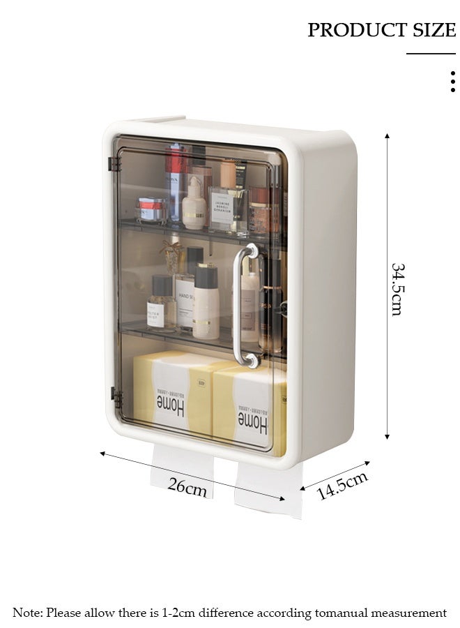 DUNISO Wall Mounted Bathroom Storage Cabinet, Clear Door Cosmetic Organizer with 3 Shelves, Waterproof Toiletries Holder with Tissue Dispenser - Image 2