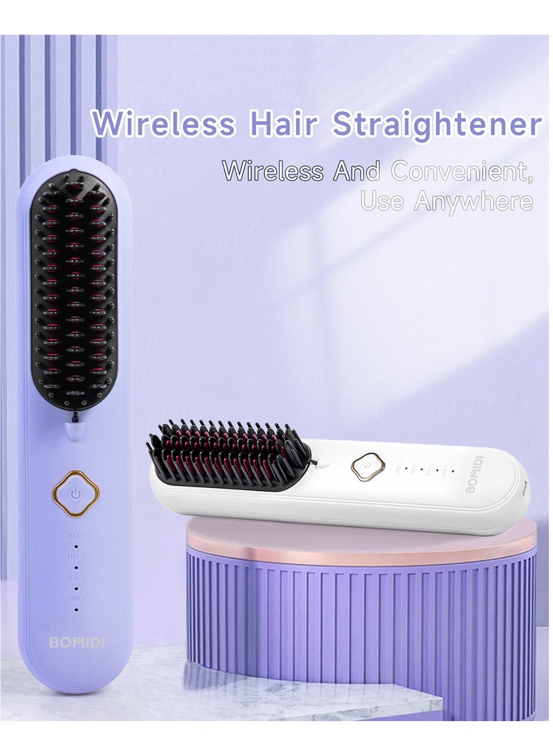 BOMIDI Wireless Hair Straightener Brush 4 Temperatures Adjustable 140-200℃ Portable Negative ion Hair Straightener Comb Type-C Charging 4000mAh Battery for Travel HB2-White - Image 3