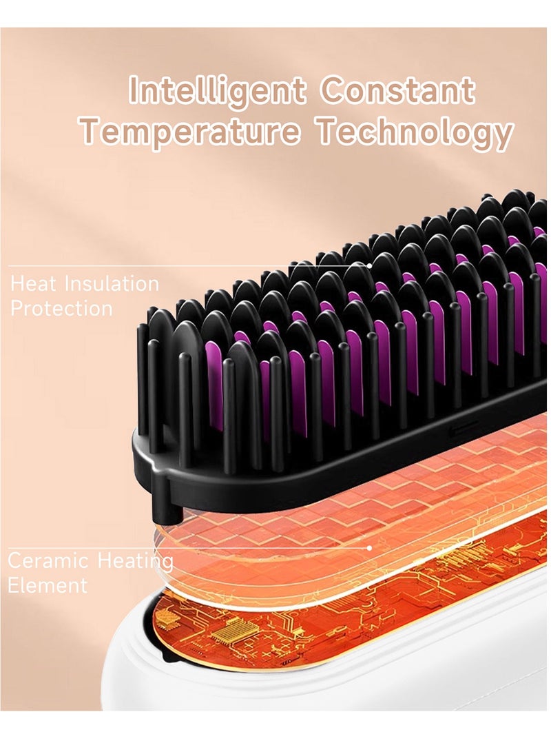 BOMIDI Wireless Hair Straightener Brush 4 Temperatures Adjustable 140-200℃ Portable Negative ion Hair Straightener Comb Type-C Charging 4000mAh Battery for Travel HB2-White - Image 5