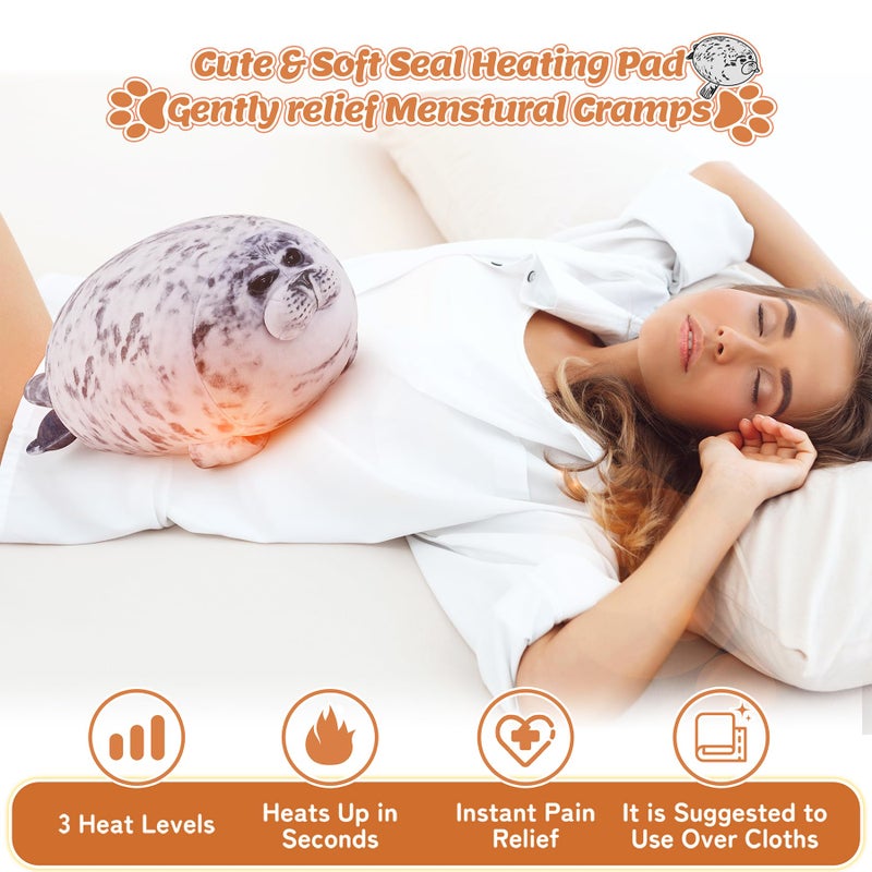 Auspicious beginning Electric Heating Pad for Period Cramps, Cuddly 14'' Seal Plush with a Hot Soft Belly USB Powered, Menstrual Heating Pad Neck Shoulder Pain Relief, Gift for Daughter Wife Period Heating Pad - Image 2