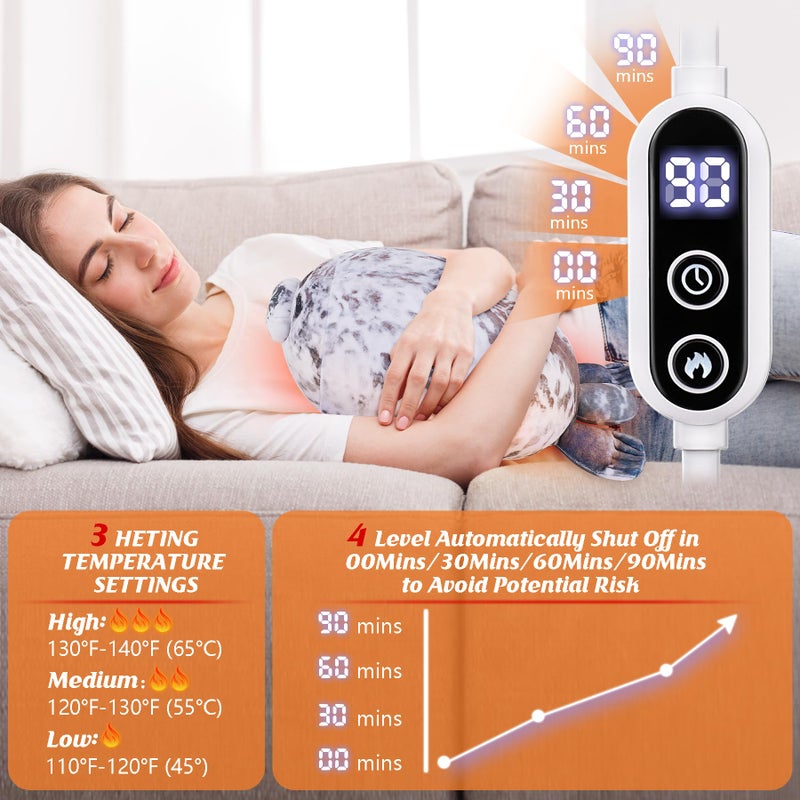 Auspicious beginning Electric Heating Pad for Period Cramps, Cuddly 14'' Seal Plush with a Hot Soft Belly USB Powered, Menstrual Heating Pad Neck Shoulder Pain Relief, Gift for Daughter Wife Period Heating Pad - Image 3