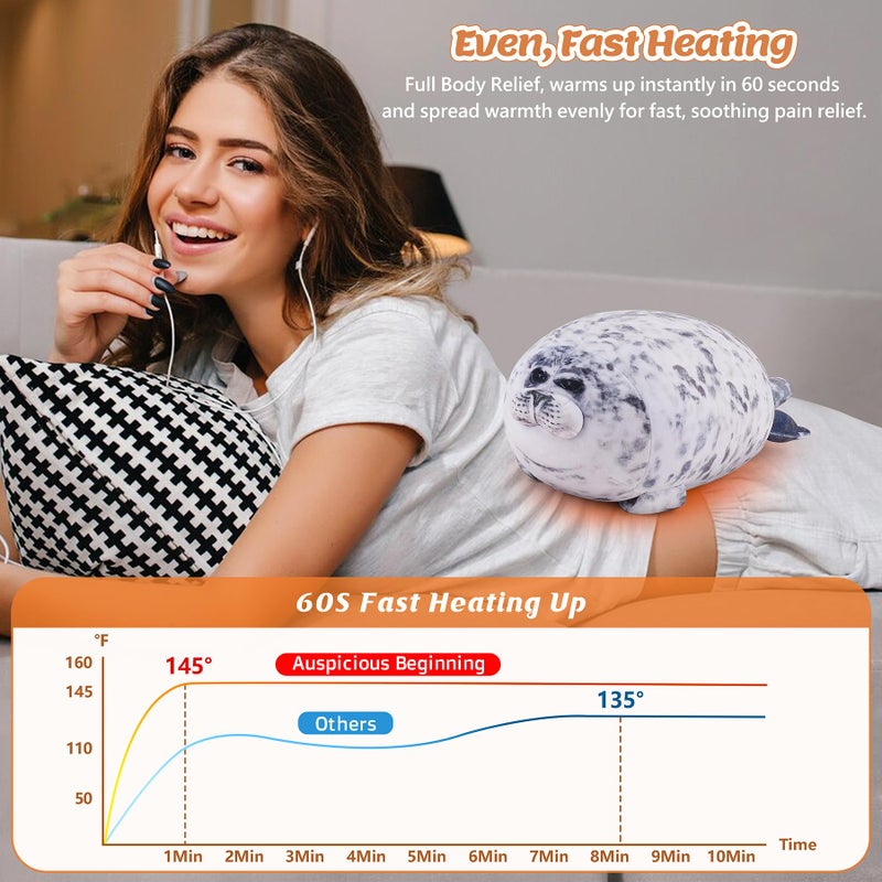 Auspicious beginning Electric Heating Pad for Period Cramps, Cuddly 14'' Seal Plush with a Hot Soft Belly USB Powered, Menstrual Heating Pad Neck Shoulder Pain Relief, Gift for Daughter Wife Period Heating Pad - Image 4