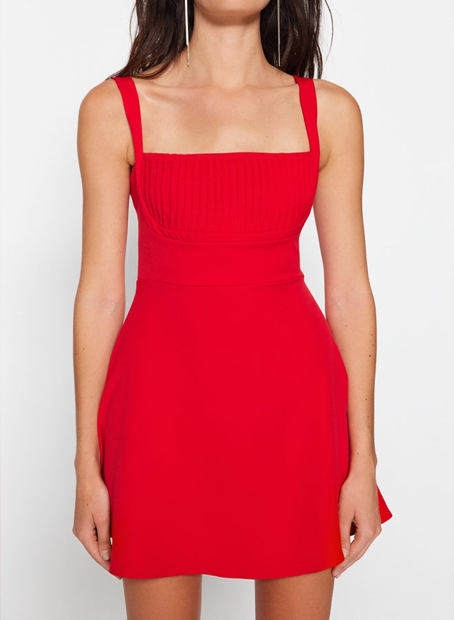 trendyol Red A-Cut Woven Short Evening Dress  - Image 4