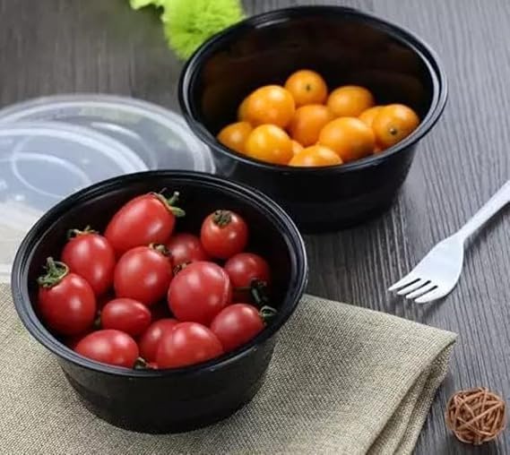 SANWALSA [500 ml, 25 Count, Round, Black Reusable Plastic Food Storage Containers with Lid | Airtight, Microwave Safe Containers | Perfect for Meal Prep, Storage, Takeaway & Food Delivery - Image 5