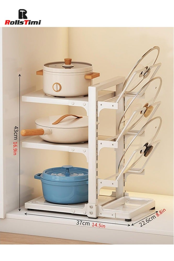 RollsTimi  Adjustable Pan Organizer Rack, Multifunctional Standing Pot Rack for Cabinet, Pot Lid Holders, Carbon Steel Cast Iron Pot Rack for Kitchen Organization Storage 3Layers - Image 4