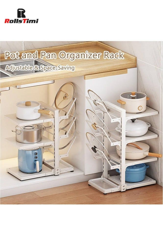 RollsTimi  Adjustable Pan Organizer Rack, Multifunctional Standing Pot Rack for Cabinet, Pot Lid Holders, Carbon Steel Cast Iron Pot Rack for Kitchen Organization Storage 3Layers - Image 3