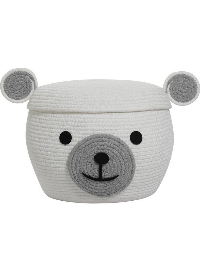 Cottonphant Handcrafted Animal Inspired Basket with Lid | Cotton Storage Solution for Organization in Bedroom | Perfect Organizer for a Shower or Retreat, White Bear, 15"x12" - Image 1