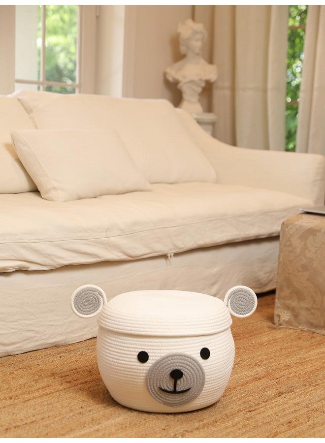 Cottonphant Handcrafted Animal Inspired Basket with Lid | Cotton Storage Solution for Organization in Bedroom | Perfect Organizer for a Shower or Retreat, White Bear, 15"x12" - Image 2