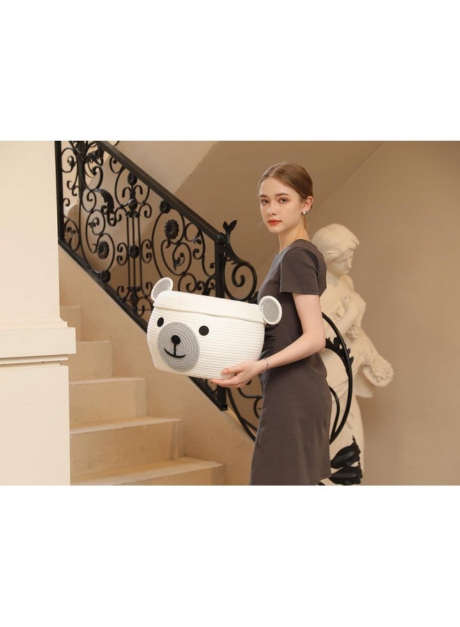Cottonphant Handcrafted Animal Inspired Basket with Lid | Cotton Storage Solution for Organization in Bedroom | Perfect Organizer for a Shower or Retreat, White Bear, 15"x12" - Image 3