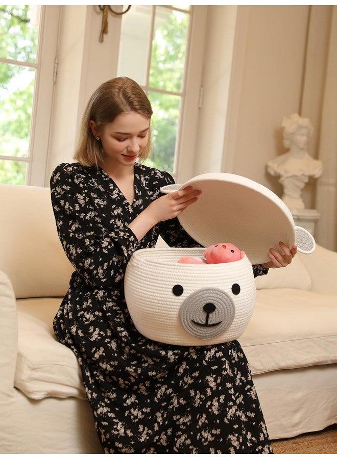 Cottonphant Handcrafted Animal Inspired Basket with Lid | Cotton Storage Solution for Organization in Bedroom | Perfect Organizer for a Shower or Retreat, White Bear, 15"x12" - Image 5