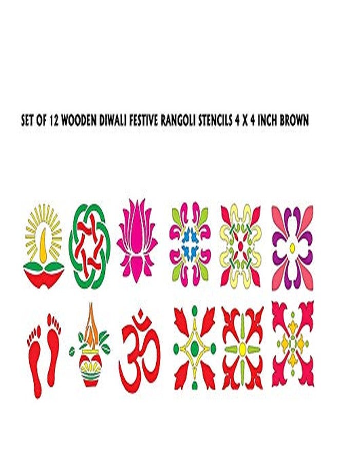 300Sparkles مجموعة 300 قالب رانجولي ديوالي من خشب MDF متلألئ، 12 قطعة، لتزيين المنزل والمكتب والمعبد، للاستخدام الداخلي والخارجي، قوالب متعددة الأغراض، 4 × 4 بوصة - Image 1