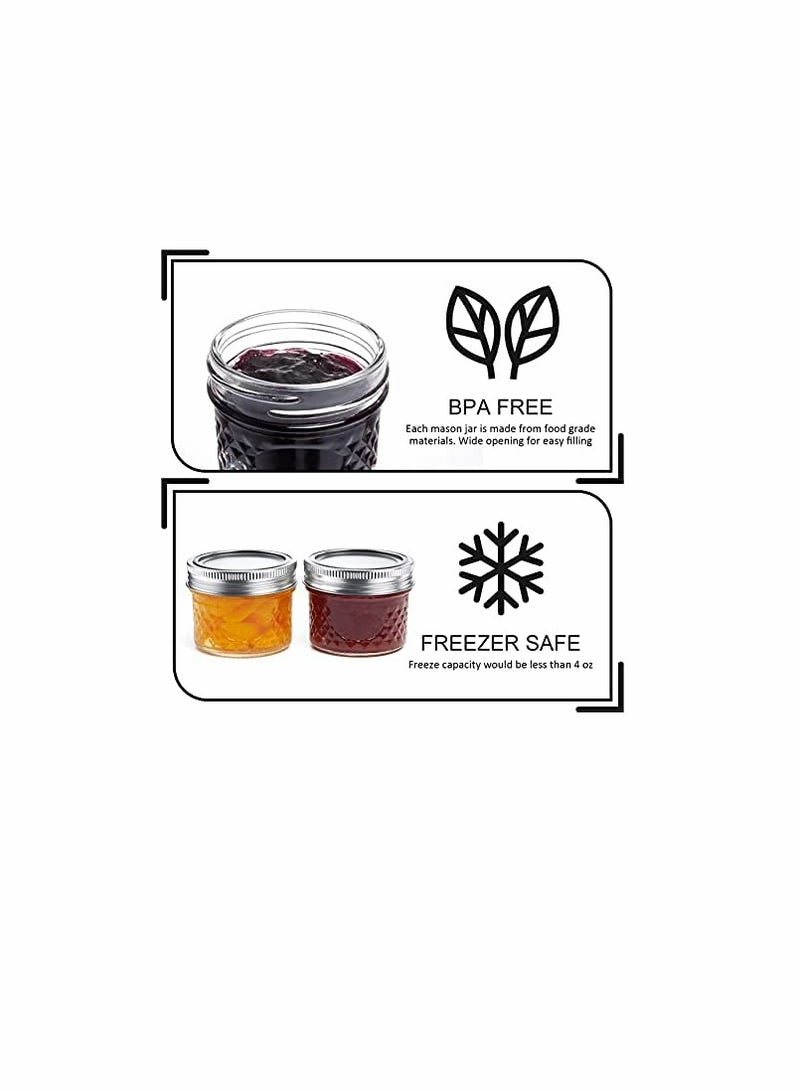 KASTWAVE برطمانات ميسون زجاجية صغيرة سعة 4 أونص مع أغطية وفم عادي محكمة الغلق وحزام، برطمانات كريستالية مموجة للمربى، التوابل، تخزين الطعام، هدايا الزفاف/الدش، المعلبات، الشرب - عبوة 12 - Image 4