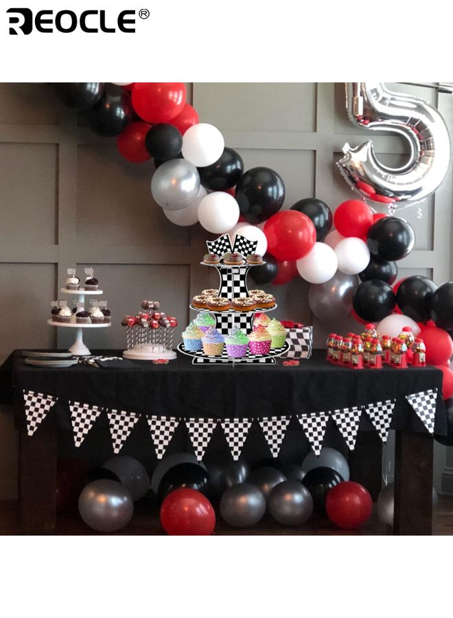 REOCLE 2PCS 3 Tier Racing Car Theme Cardboard Cupcake Holder Checkered Cupcake Stand for 8 to 12 Cupcakes Suitable for Racing Car Birthday Party Supplies for Kids Boys Girls - Image 4