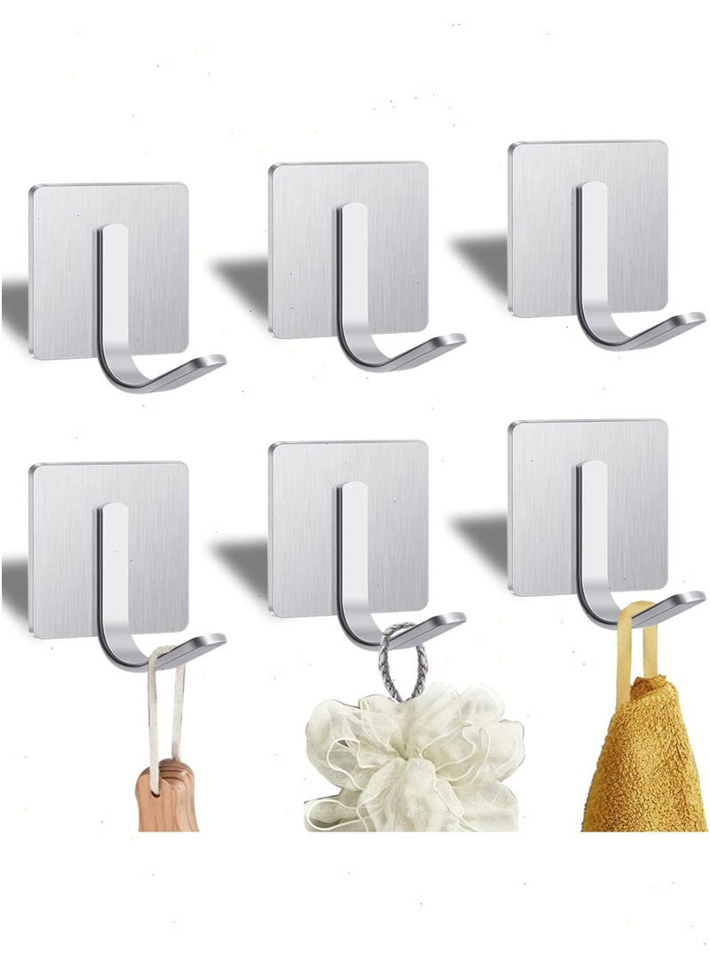 توبيتش 6 حزمة لاصق جدار السنانير لتعليق ، منشفة السنانير للحمام ، الثقيلة منشفة رف الحائط ، معطف السنانير ، دش السنانير لتعليق رداء ، المطبخ السنانير (الفضة) - Image 1