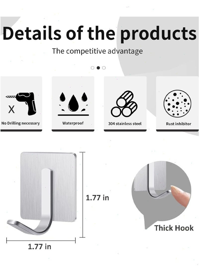 توبيتش 6 حزمة لاصق جدار السنانير لتعليق ، منشفة السنانير للحمام ، الثقيلة منشفة رف الحائط ، معطف السنانير ، دش السنانير لتعليق رداء ، المطبخ السنانير (الفضة) - Image 2