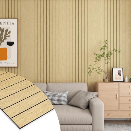 Decotalk White Oak Wood Slat Wall Panel Faux Wood Slat Panels Peel and Stick Woods Slats Panels Accent Wall Panel for Walls Ceiling 12x86.6 Inch White Oak Slats Walls Paneling Stick on Paneling - Image 1