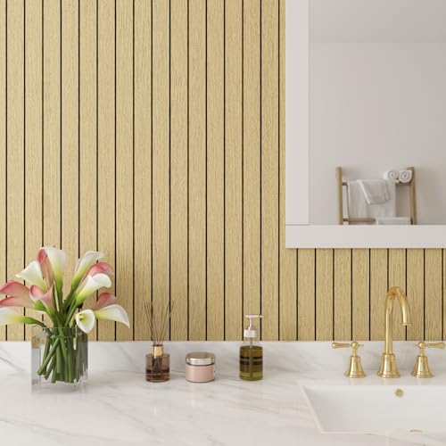 Decotalk White Oak Wood Slat Wall Panel Faux Wood Slat Panels Peel and Stick Woods Slats Panels Accent Wall Panel for Walls Ceiling 12x86.6 Inch White Oak Slats Walls Paneling Stick on Paneling - Image 5